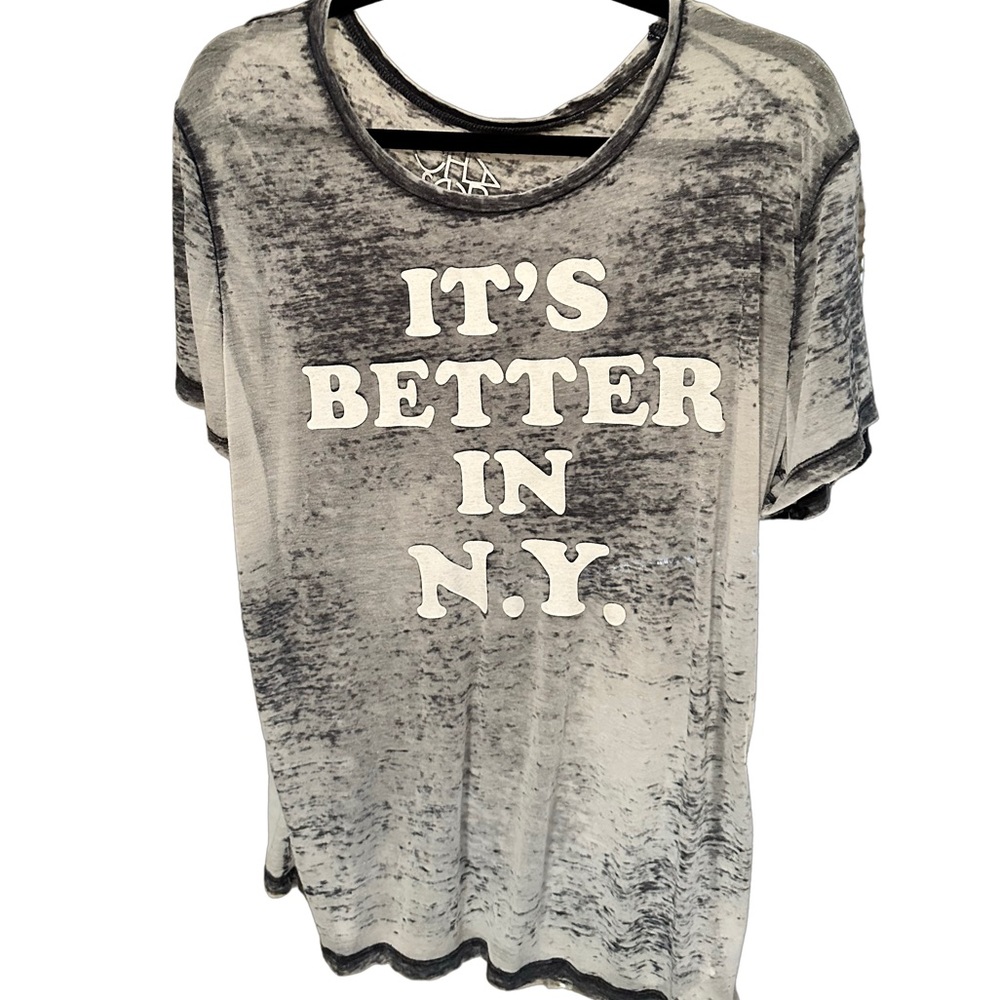 Chaser It’s Better In NY Burnout Graphic Tee Gray Vintage Wash Burnout semisheer